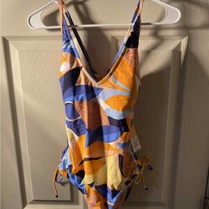 Kona Sol Women's One Piece Swimsuit - Blue and Orange Floral